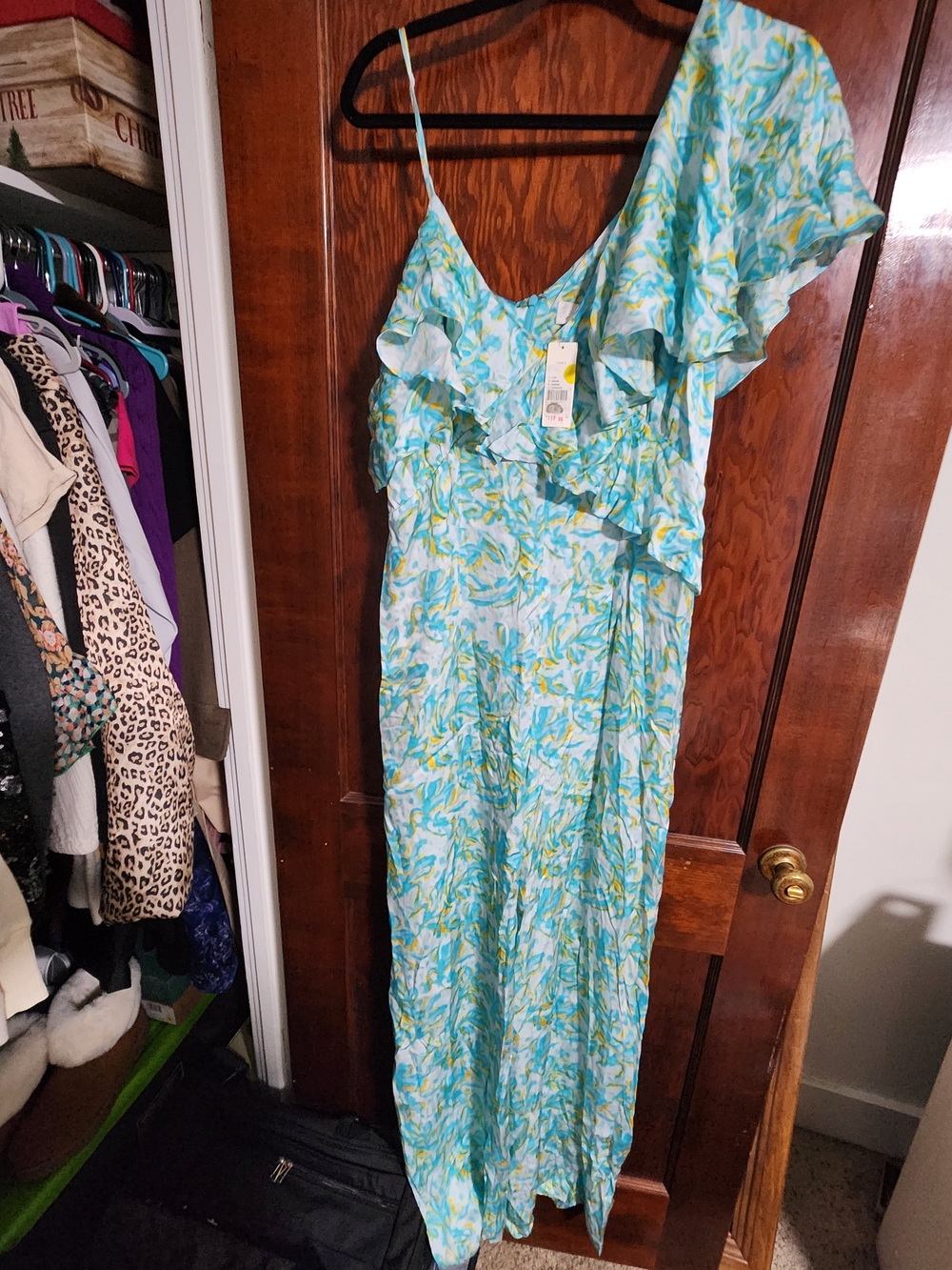 NWT Anthropologie Corey Lynn Calter Silky Ruffle Wide-Leg Jumpsuit XL